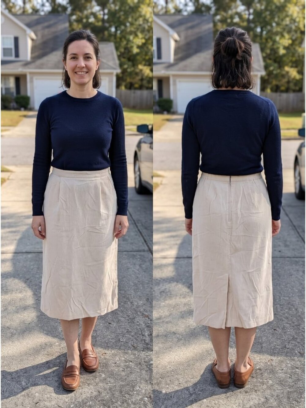 Vtg 70s 80s Country Suburbans Corduroy Midi Skirt Cream ILGWU Union Made USA 27